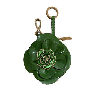 Vtg VALENTINO GARAVANI Flower Leather Coin Purse Keychain Bag Charm Designer